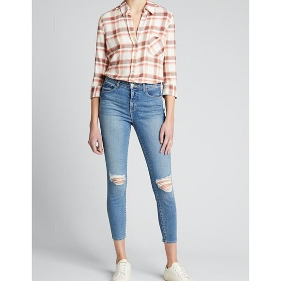 NWD L'AGENCE Size 30 MARGOT JEAN High Rise Skinny Distressed Blue MSRP $265 - Picture 1 of 13